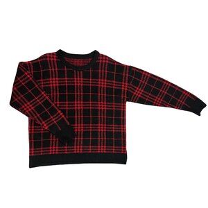 Red & Black Women's Plaid Knit Sweater Size L Holiday Soft Grunge Cozy Pullover